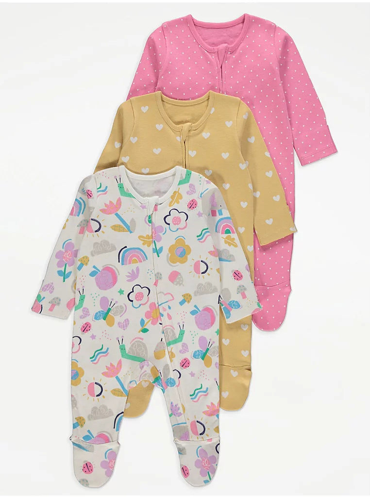 George Bright Patterned Zip Sleepsuits 3 Pack