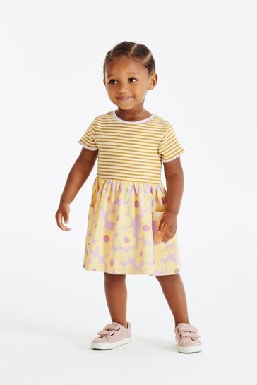 NEXT Lilac Purple/Yellow Floral Stripe Dress